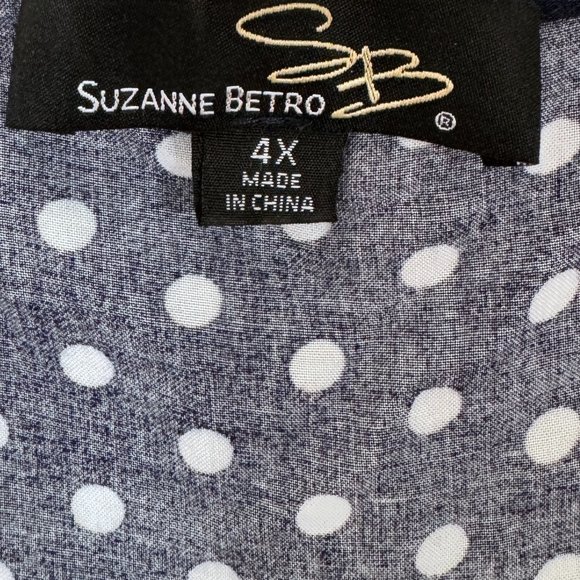 Suzanne Betro Navy Polka Dot Peasant Tunic Top Blouse - Plus Size 4X - Picture 6 of 8
